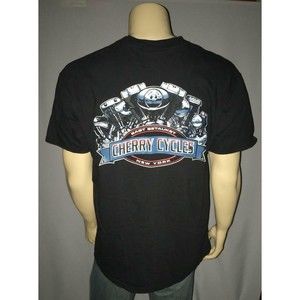 Cherry Cycles T Shirt Men XL Black 100% Cotton Setauket New York 2 Side Print